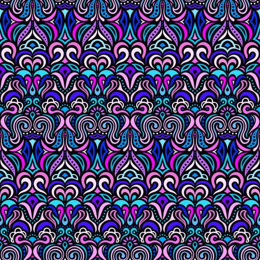 Blue - Pink - Purple Abstract Doodle Fabric 1008.3