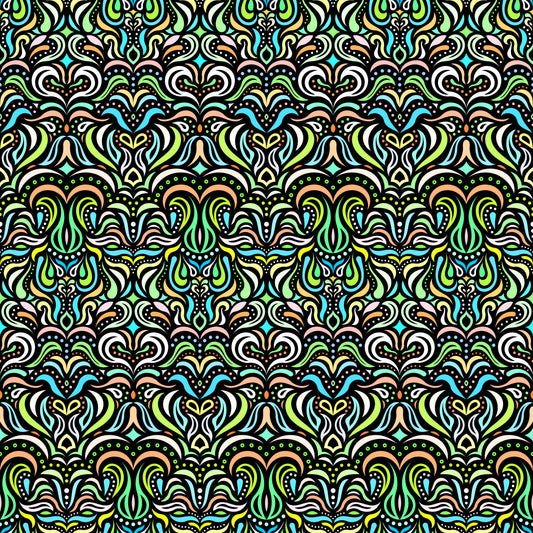 Turquoise - Green - Orange Abstract Doodle Fabric 1013.2