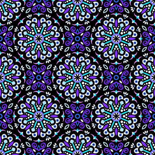 Purple - Turquoise Mandala Fabric - 156
