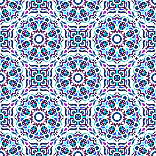 Turquoise - Blue - Purple Mandala Fabric - 186i