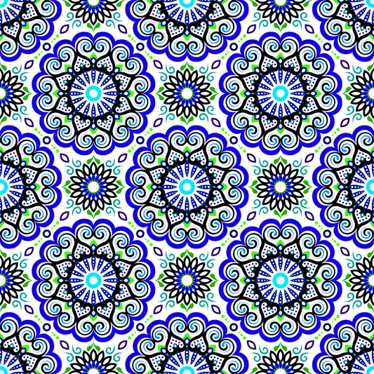 Blue - Green - Turquoise Mandala Fabric - 179i