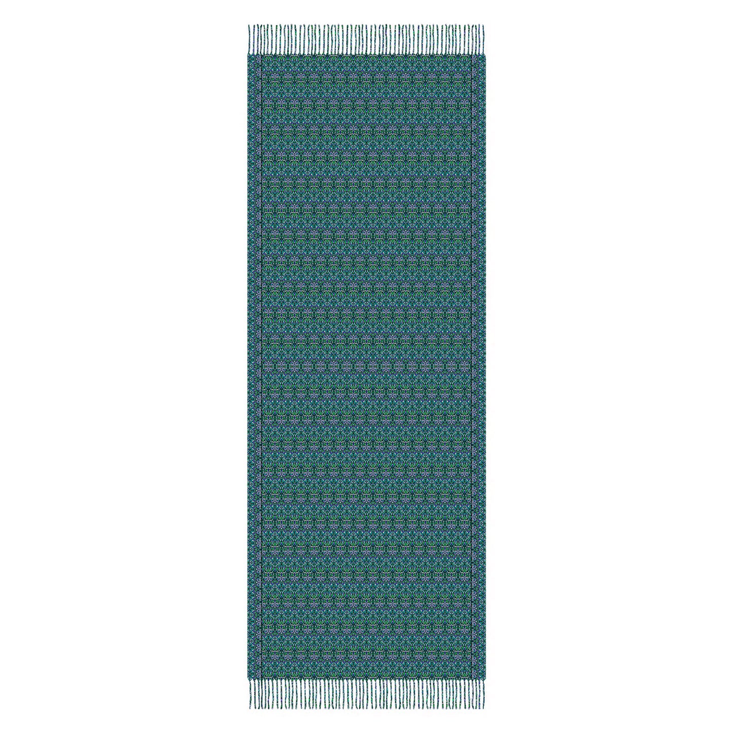 Turquoise - Blue - Green Abstract Doodle Scarf with Tassels