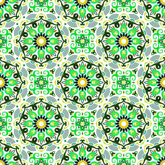 Green - Brown Mandala Fabric - 140i