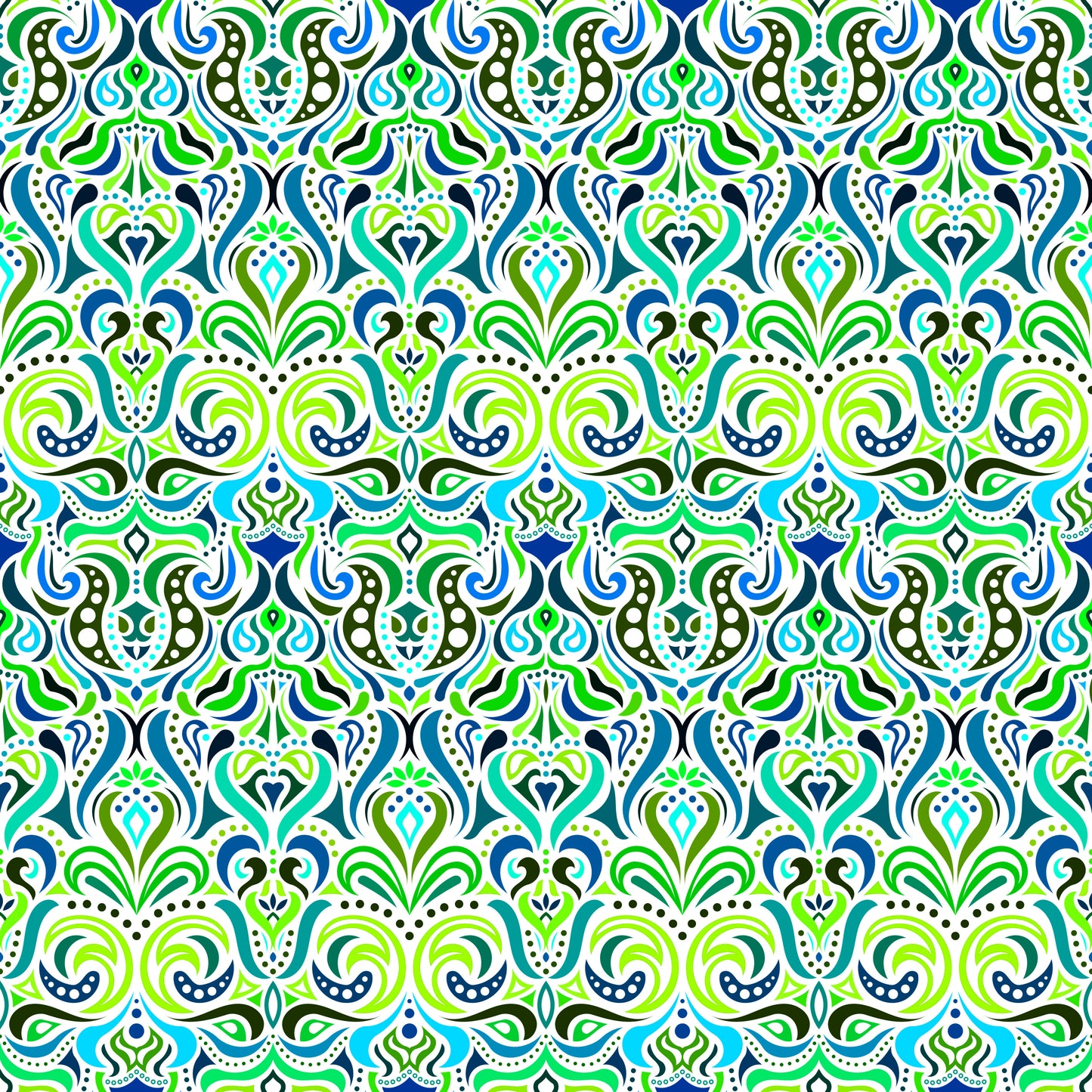 Green - Turquoise - Blue Abstract Doodle Fabric 1011.4i