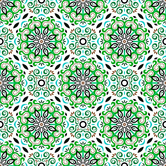 Green - Turquoise - Brown Mandala Fabric - 165i