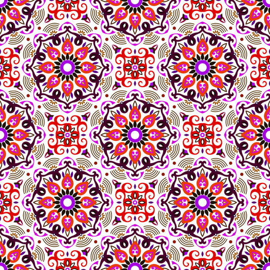 Red - Purple - Brown Mandala Fabric - 140i