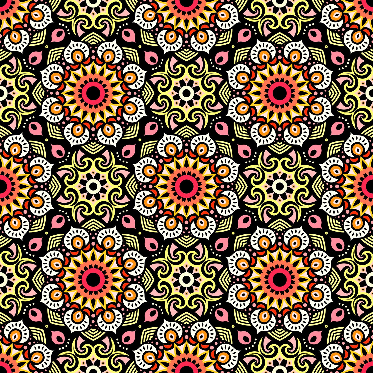 Orange - Yellow - Red Mandala Fabric - 193
