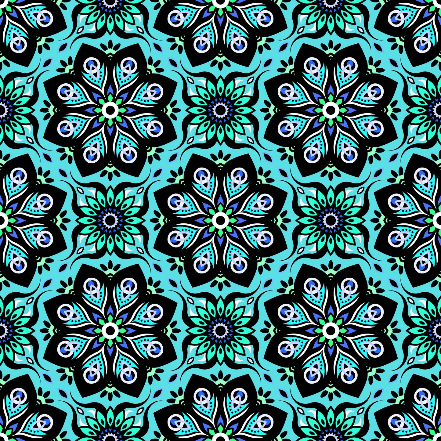 Turquoise - Blue - Green Mandala Fabric - 236