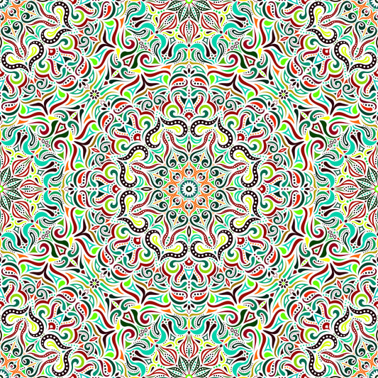 Green - Red - Turquoise - Orange Mandala Fabric 2006.3i