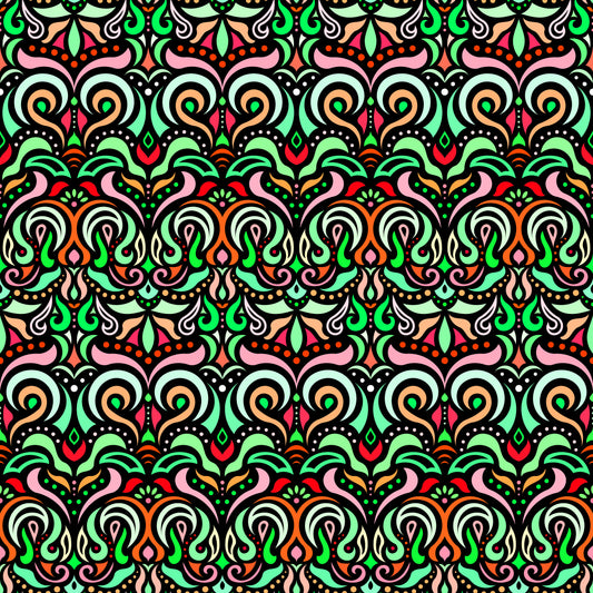 Green - Orange - Red Abstract Doodle Fabric 1007