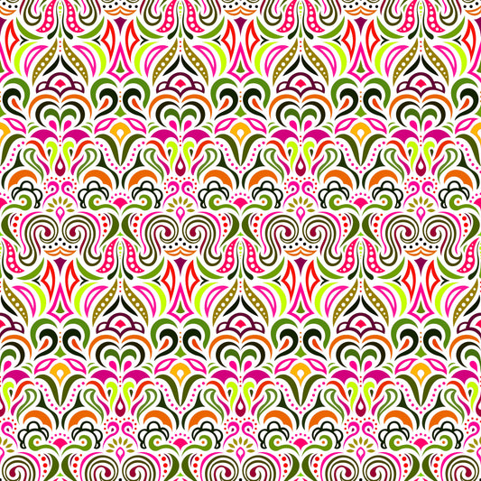 Pink - Green - Orange Abstract Doodle Fabric 1008.3i