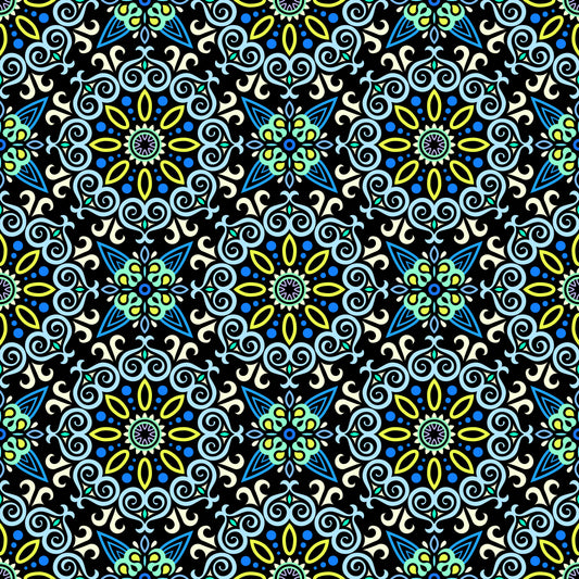 Blue - Yellow - Turquoise Mandala Fabric - 138