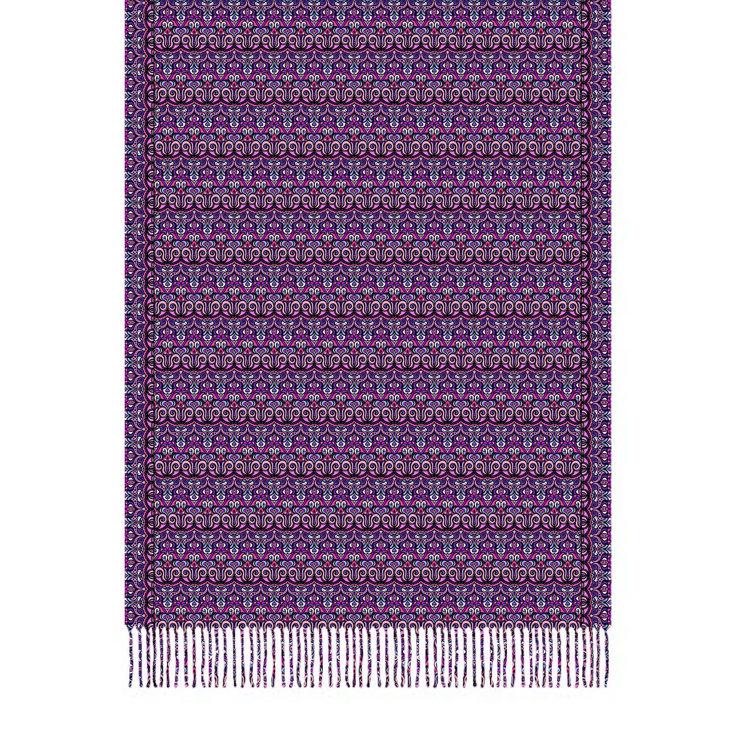 Pink - Purple - Blue Abstract Doodle Scarf with Tassels