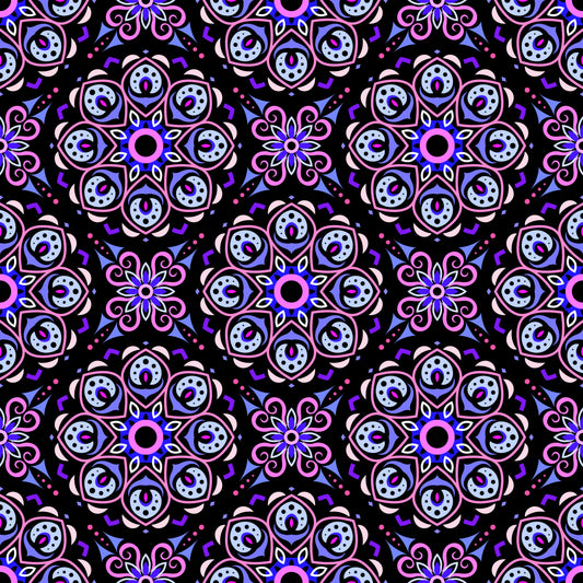 Blue - Pink Mandala Fabric - 183