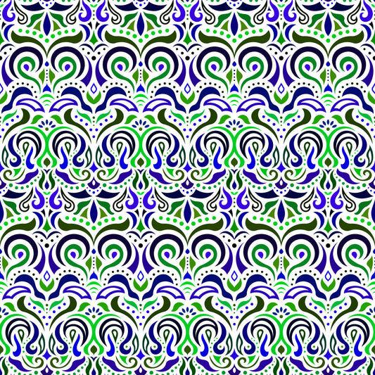 Green - Blue Abstract Doodle Fabric 1007i