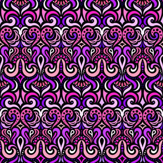 Pink - Purple Abstract Doodle Fabric 1001