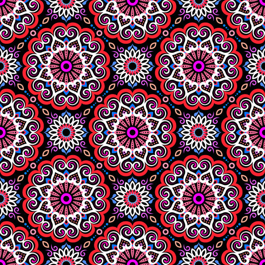 Red - Blue - Purple Mandala Fabric - 179