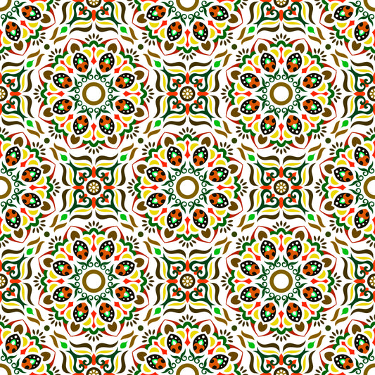 Green - Orange - Yellow - Brown Mandala Fabric - 186i