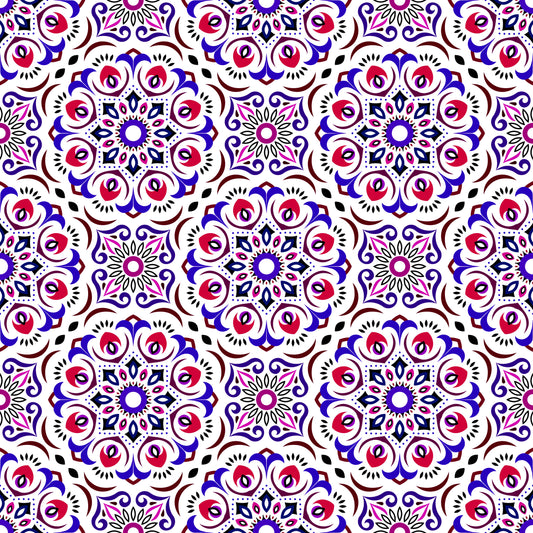 Blue - Red - Pink Mandala Fabric - 209i