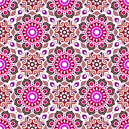 Red - Purple - Pink Mandala Fabric - 193i