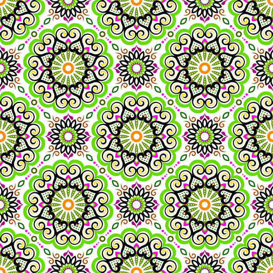 Green - Pink - Orange Mandala Fabric - 179i