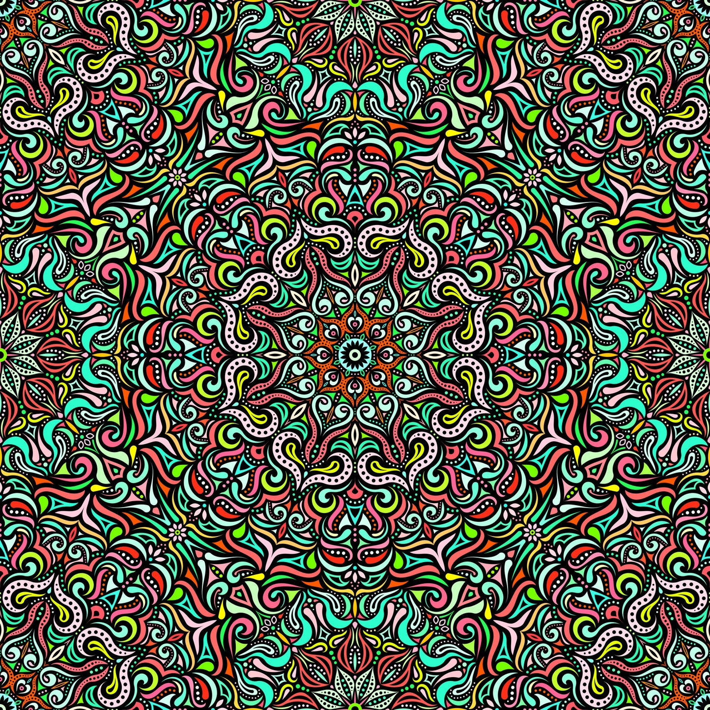 Turquoise - Red - Yellow Mandala Fabric 2006.3