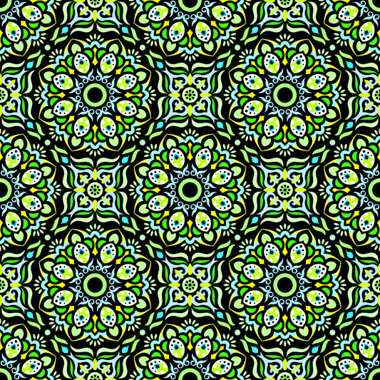 Green - Turquoise - Yellow Mandala Fabric - 186