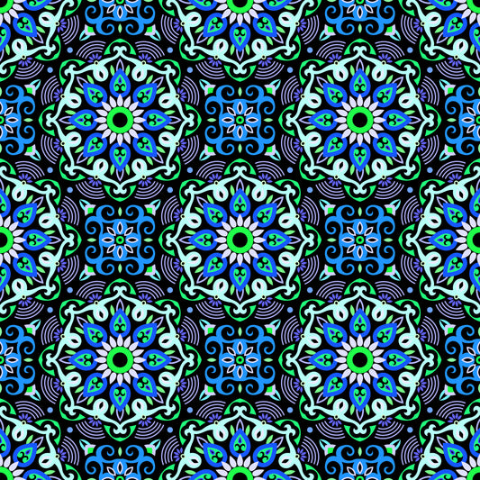 Turquoise - Blue - Green Mandala Fabric - 140