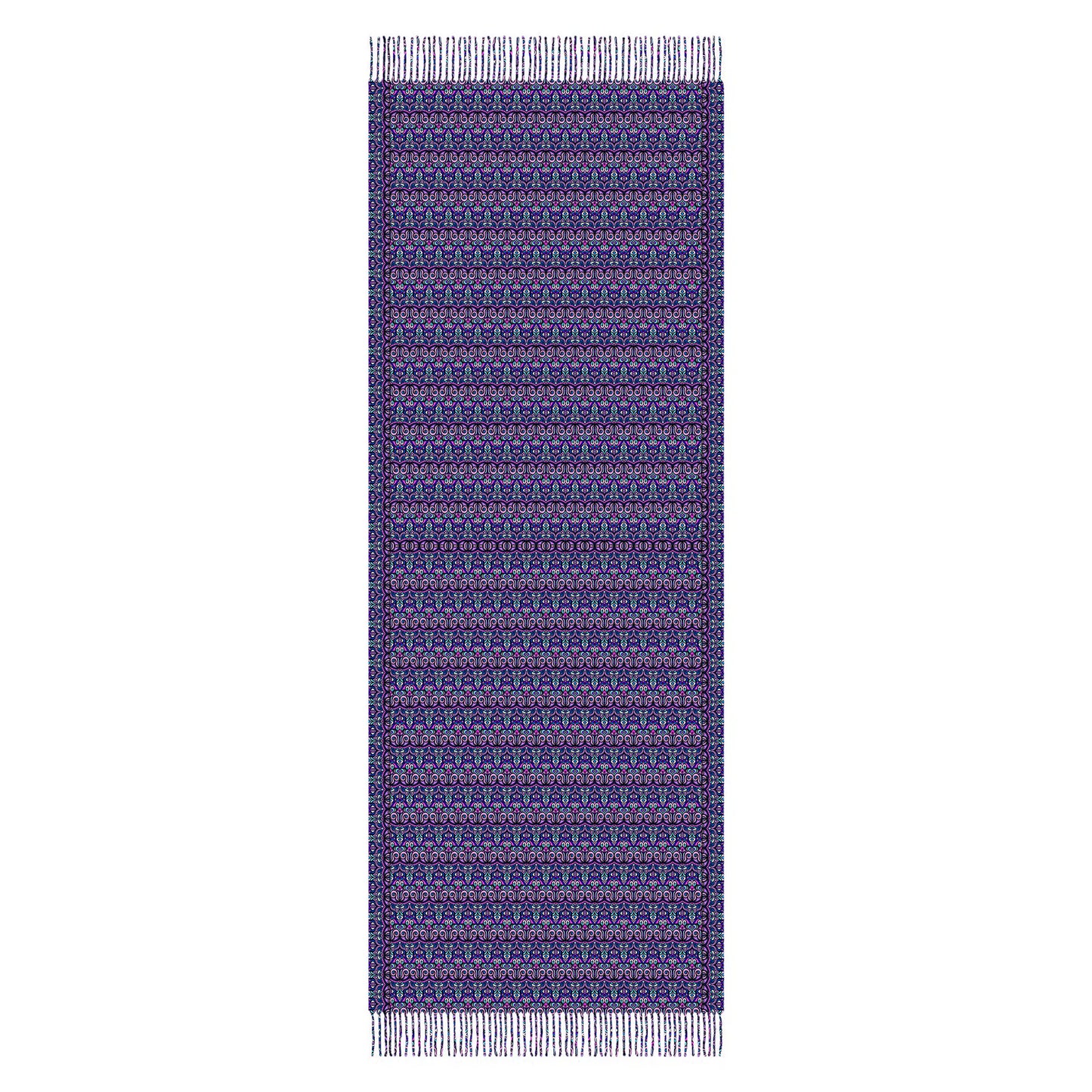 Purple - Pink - Turquoise Abstract Doodle Scarf with Tassels