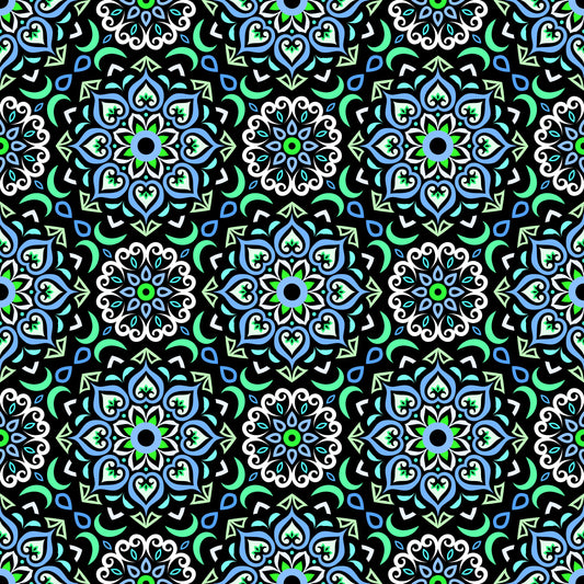 Turquoise - Blue - Green Mandala Fabric - 213