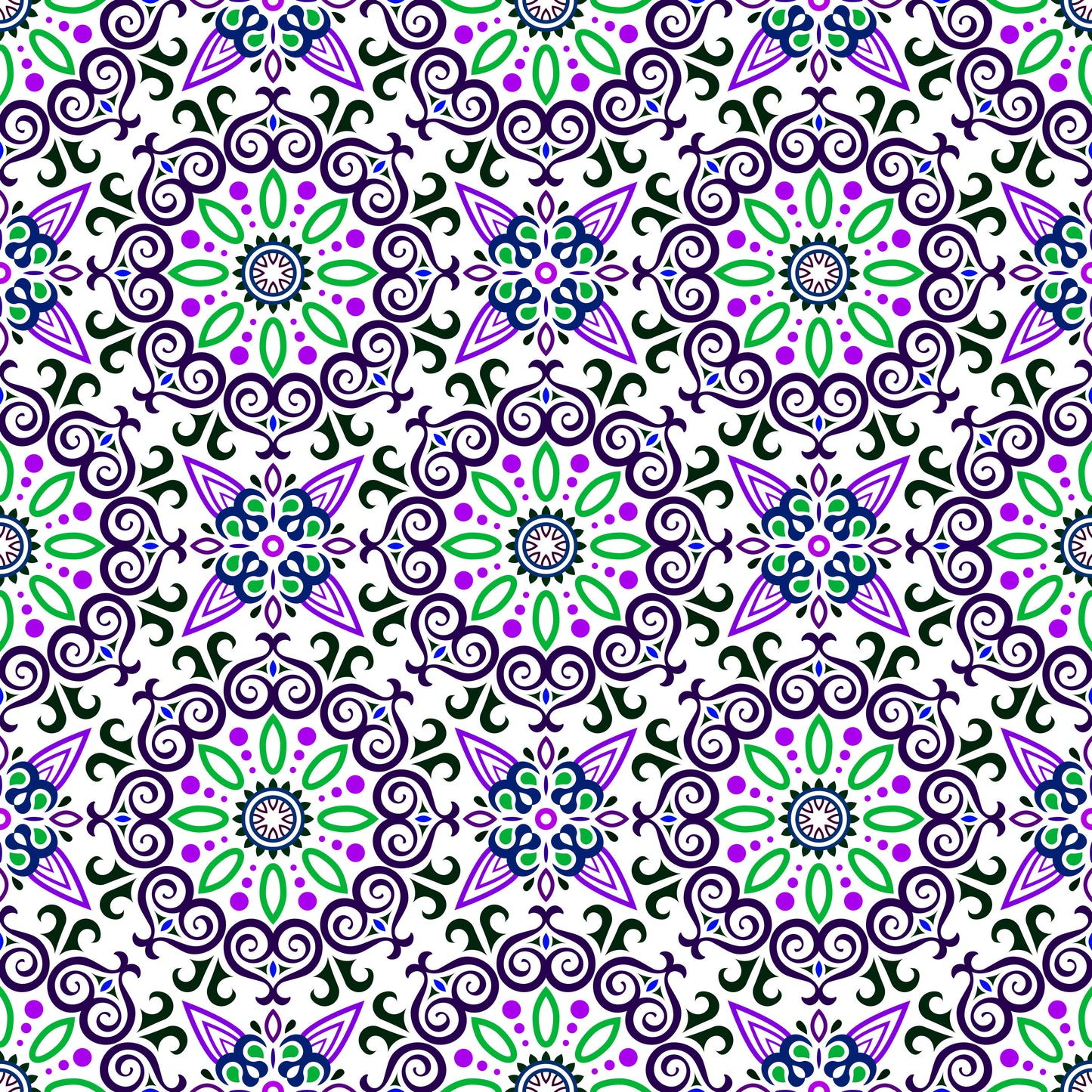 Purple - Green - Blue Mandala Fabric - 138i