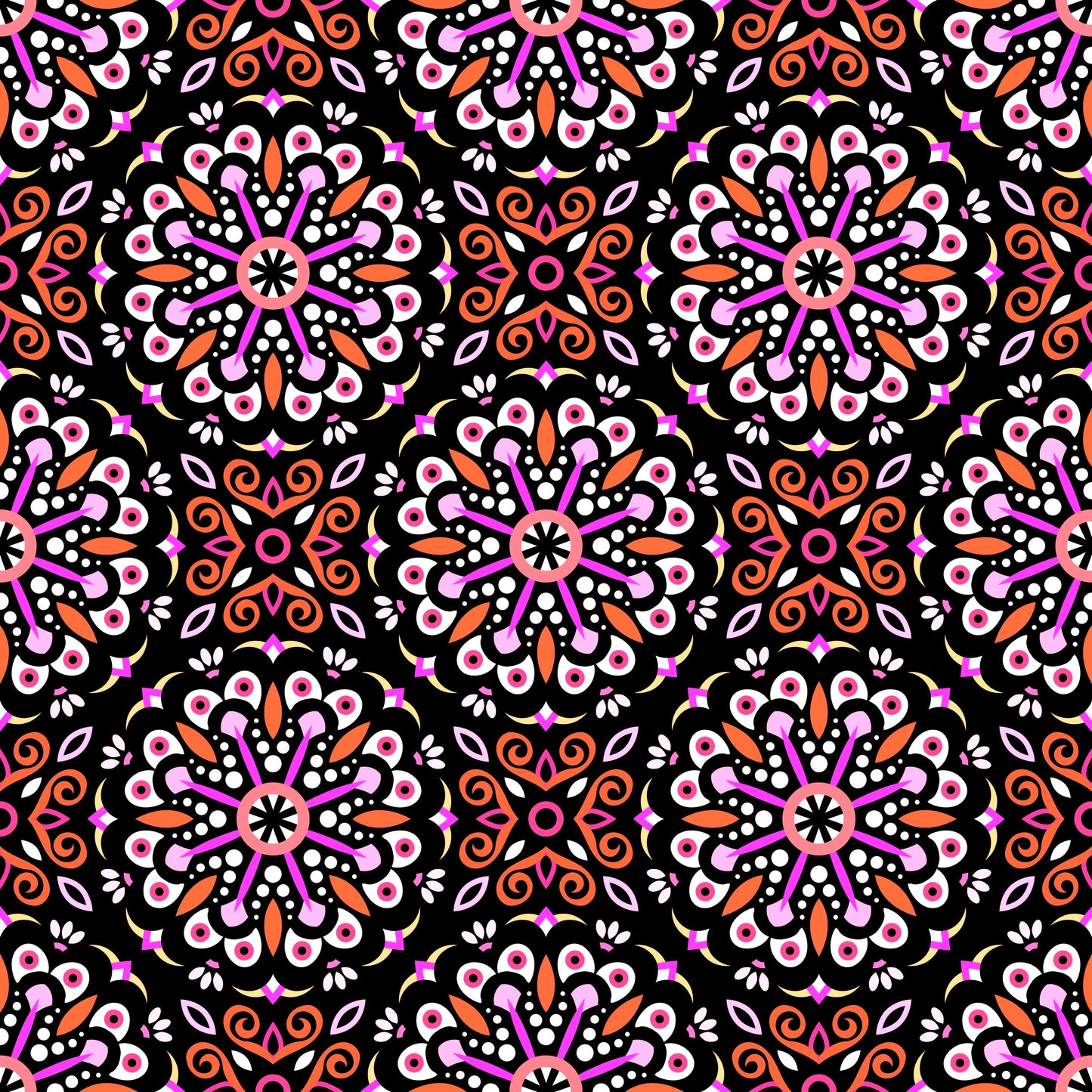 Orange - Pink Mandala Fabric - 156