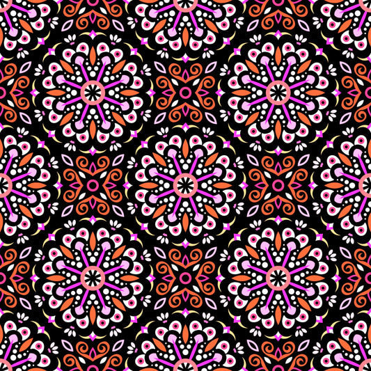 Orange - Pink Mandala Fabric - 156