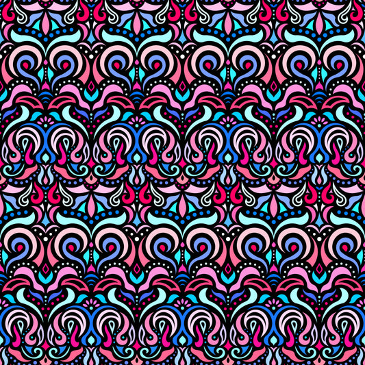 Red - Blue - Turquoise Abstract Doodle Fabric 1007