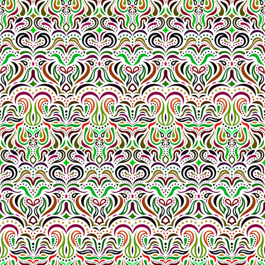 Green - Brown - Purple Abstract Doodle Fabric 1013.2i