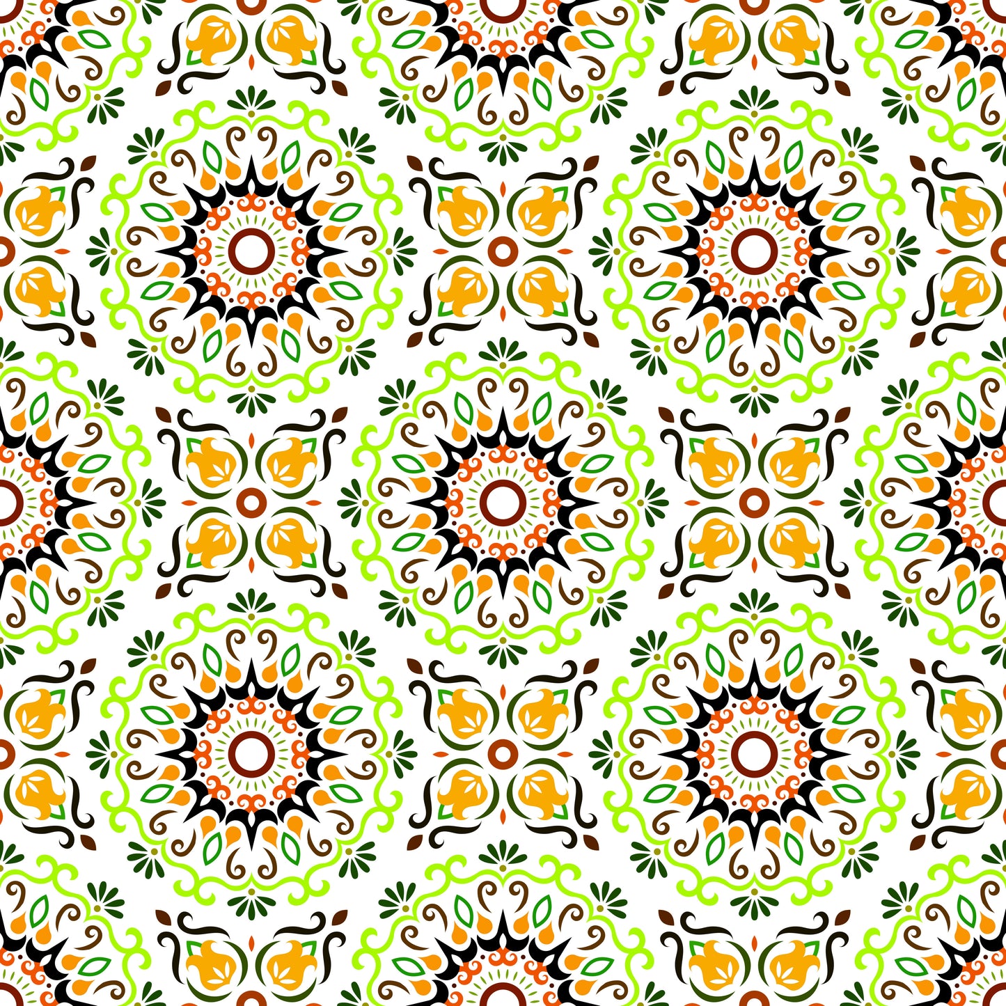 Green - Orange Mandala Fabric - 174i