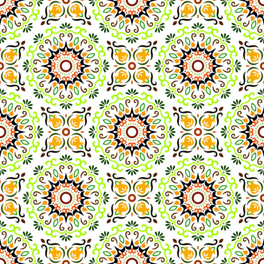 Green - Orange Mandala Fabric - 174i