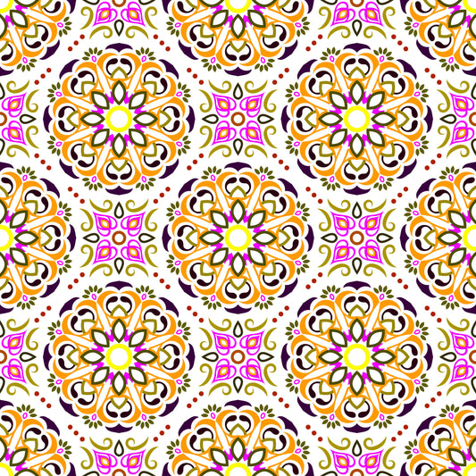Orange - Pink - Yellow Mandala Fabric - 160i
