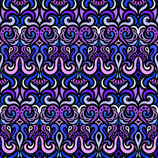 Purple - Blue Abstract Doodle Fabric 1001