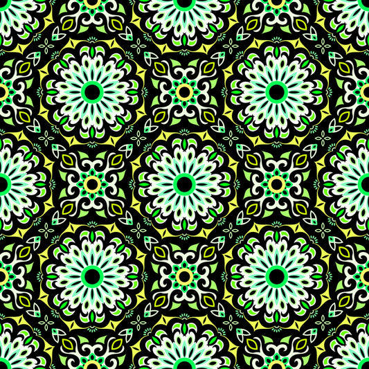 Green - Turquoise - Yellow Mandala Fabric - 198