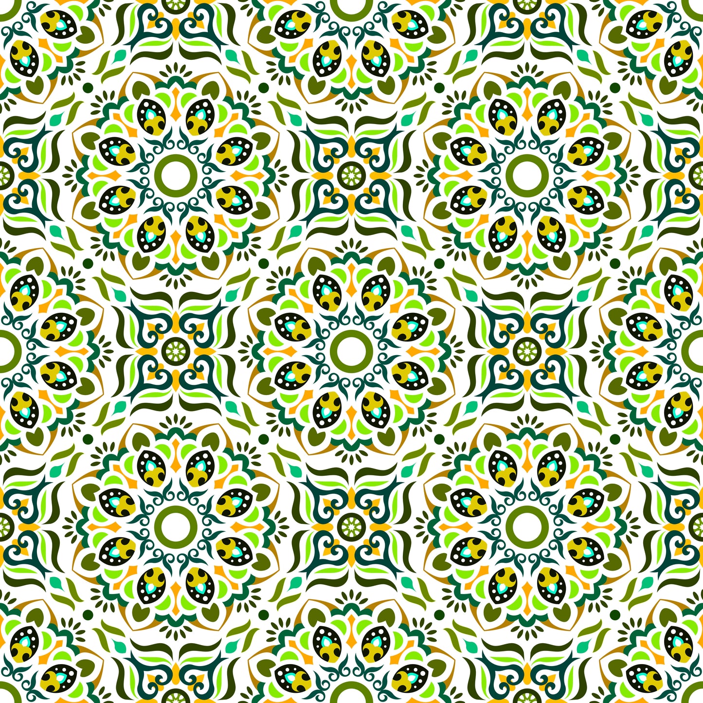 Green - Yellow - Turquoise Mandala Fabric - 186i