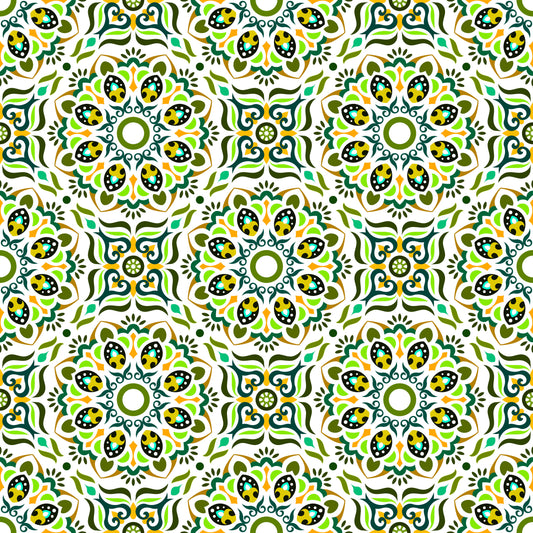 Green - Yellow - Turquoise Mandala Fabric - 186i