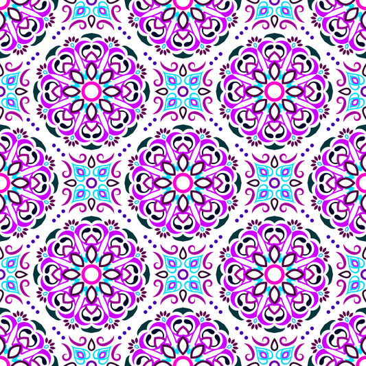 Purple - Turquoise - Pink Mandala Fabric - 160i