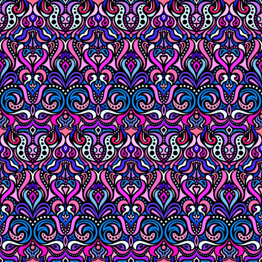 Blue - Pink - Purple Abstract Doodle Fabric 1011.4