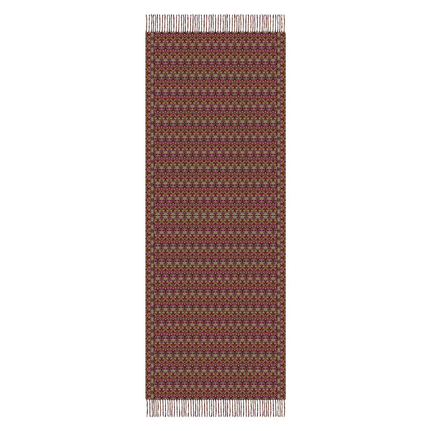 Red - Yellow - Orange Abstract Doodle Scarf with Tassels