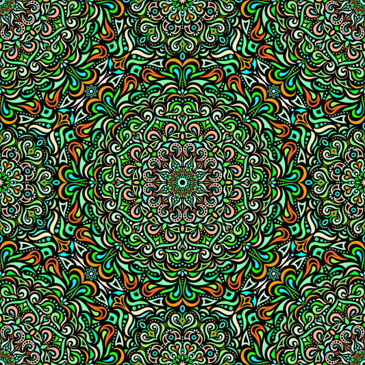 Green - Orange - Turquoise Mandala Fabric 2005