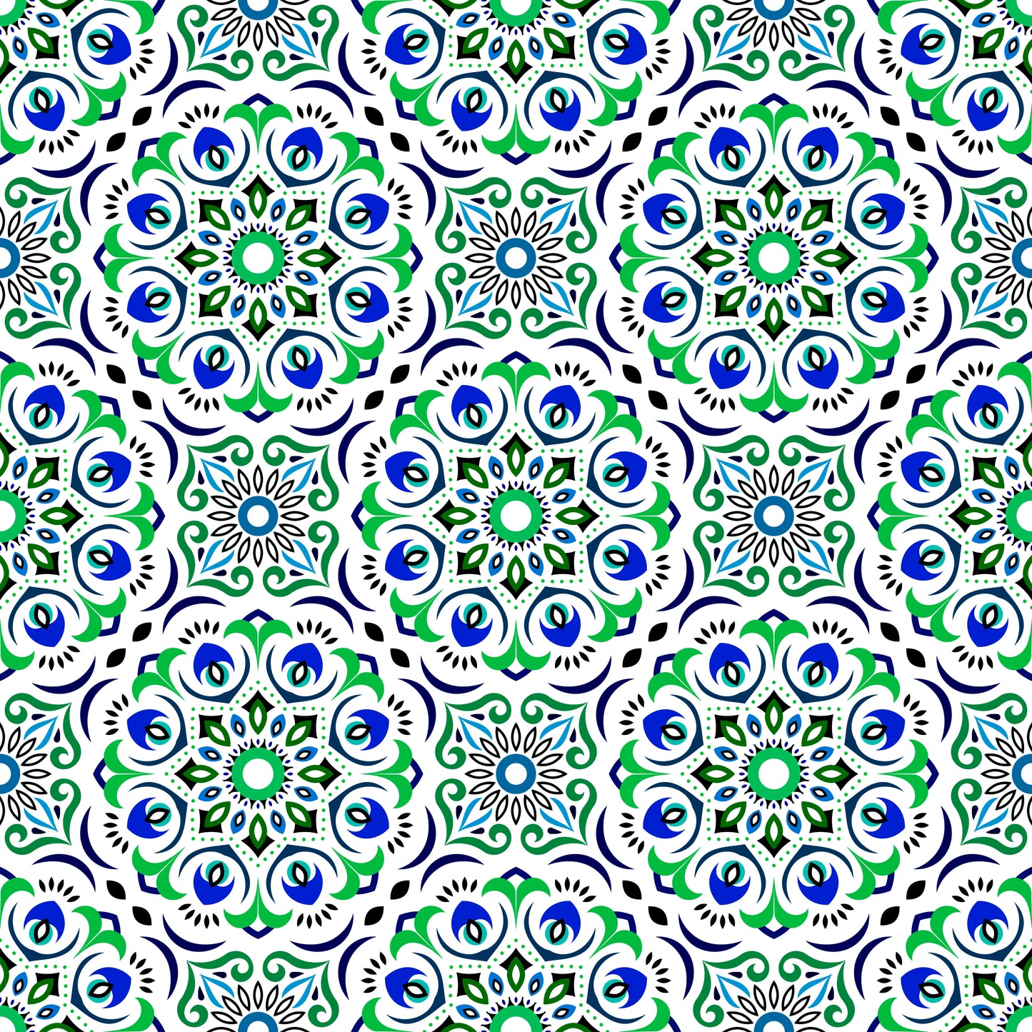 Blue - Green Mandala Fabric - 209i