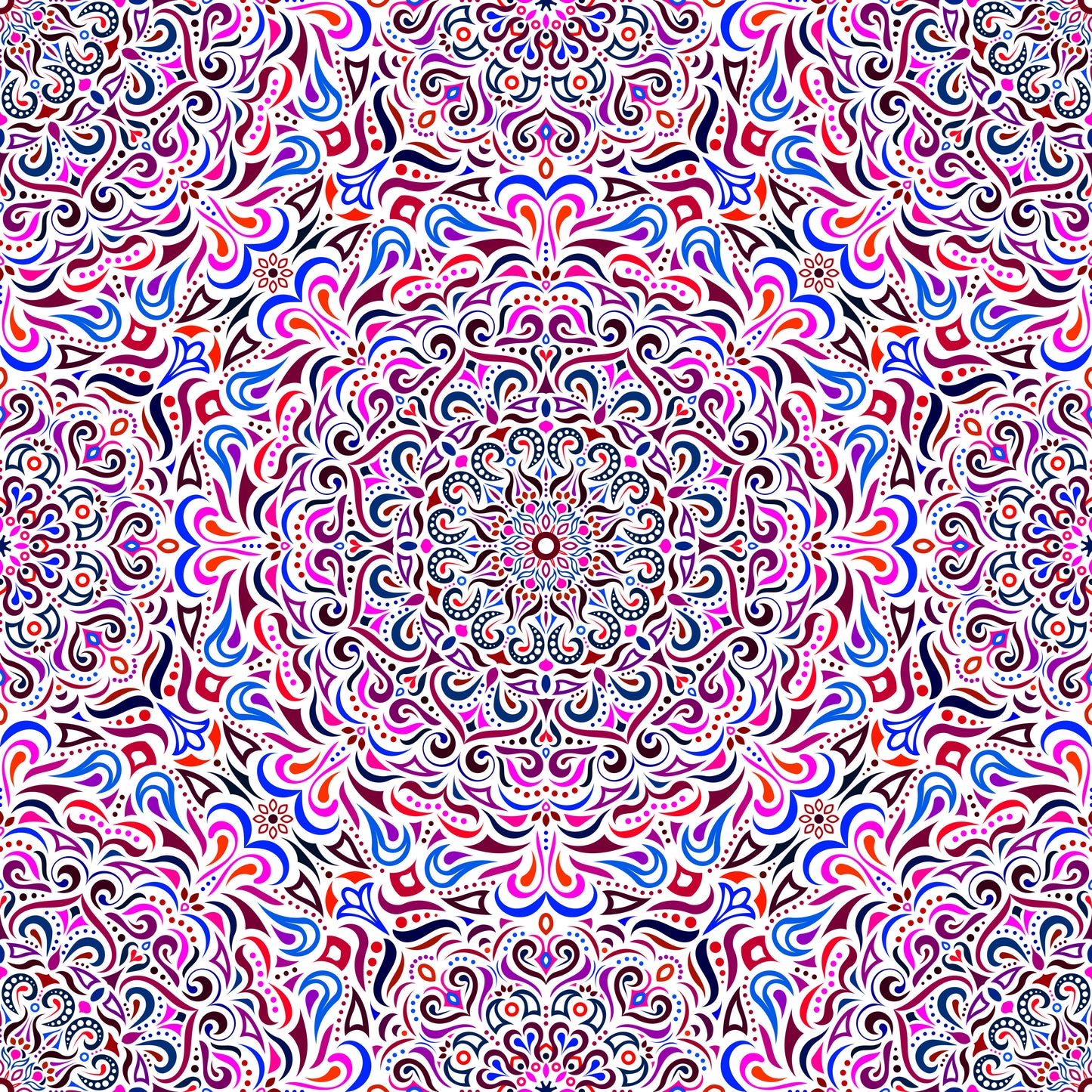 Red - Blue - Pink Mandala Fabric 2005i