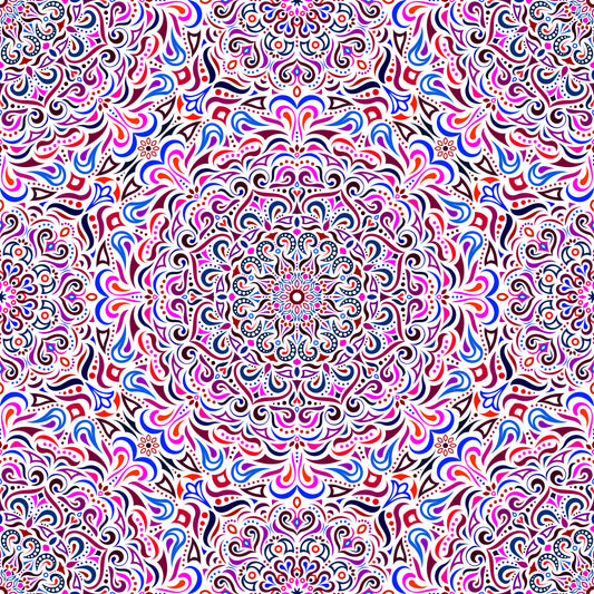 Red - Blue - Pink Mandala Fabric 2005i