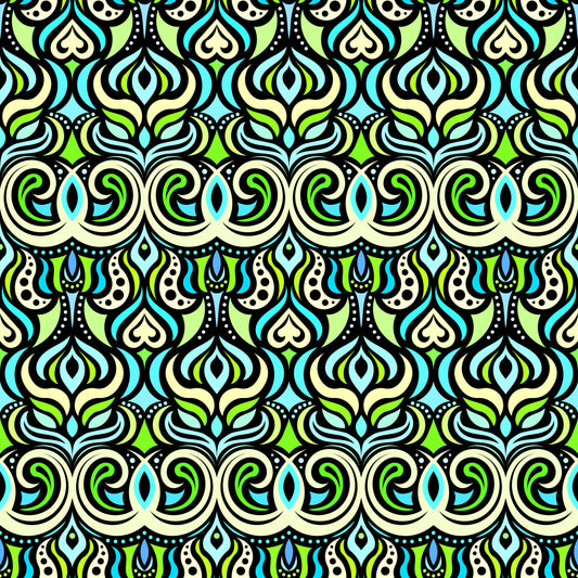 Turquoise - Green Abstract Doodle Fabric 1009.7
